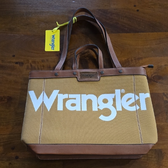 Wrangler Handbags - Wrangler Tan and Brown Canvas And Leather Tote Bag